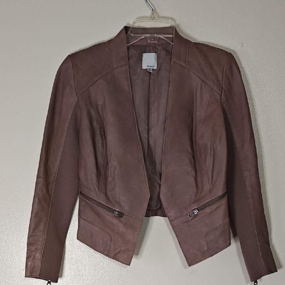 Halogen Leather Jacket Quilted shoulders Size XS